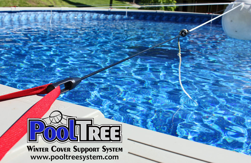 Pooltree system, pool tree system, winter cover system, aboveground pools, above ground pool, pool pillow, pool cover,  mesh cover, pool closing, pool winterization, support system, swimming pool, winter pool cover,  winterizing, air pillow, pool accessory, round pool, cover pillow, pool equipment, swimline, in the swim, pool mate, pillow pal, swim central, porous cover, pool pump, pool winter cover, pool cover support, pool closing kit, oval pool, ball, ball cover system, harness, bungee
