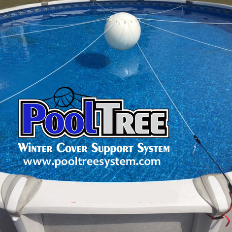 Pooltree system, pool tree system, winter cover system, aboveground pools, above ground pool, pool pillow, pool cover,  mesh cover, pool closing, pool winterization, support system, swimming pool, winter pool cover,  winterizing, air pillow, pool accessory, round pool, cover pillow, pool equipment, swimline, in the swim, pool mate, pillow pal, swim central, porous cover, pool pump, pool winter cover, pool cover support, round pool cover, round winter cover, pool closing kit, oval pool cover